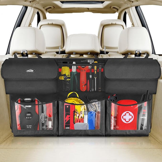 Oasser Trunk Organizer for Car, Hanging Car Organizer with 6 Large Pockets 3 Adjustable Straps 43.3x19 Inch