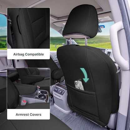 FH Group Custom Fit Car Seat Covers Specifically Made for 2011-2020 Toyota Sienna 7 Passenger, Car Seat Cover Full Set, Automotive Seat Covers in Black Faux Leather, Waterproof and Washable