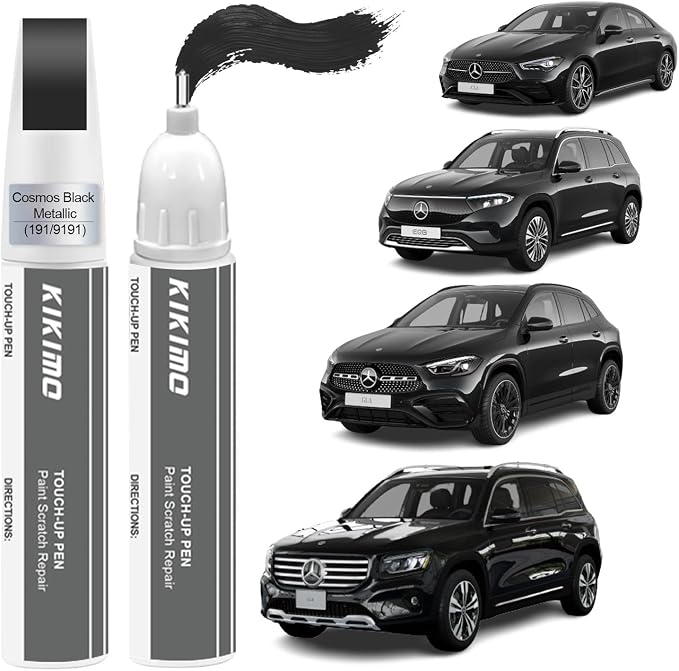 KIKIMO for Mercedes-Benz Touch Up Paint(Cosmos Black Metallic(191/9191)), Car Paint Repair Kit for Mercedes-Benz, 2 In 1 Scratches Repair with Pen Tip and Brush, Color-Matched for Quick & Easy Fix