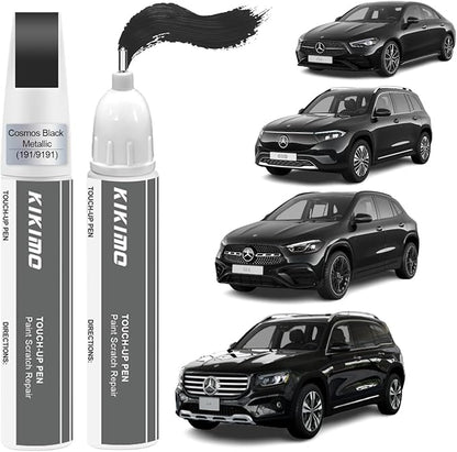 KIKIMO for Mercedes-Benz Touch Up Paint(Cosmos Black Metallic(191/9191)), Car Paint Repair Kit for Mercedes-Benz, 2 In 1 Scratches Repair with Pen Tip and Brush, Color-Matched for Quick & Easy Fix