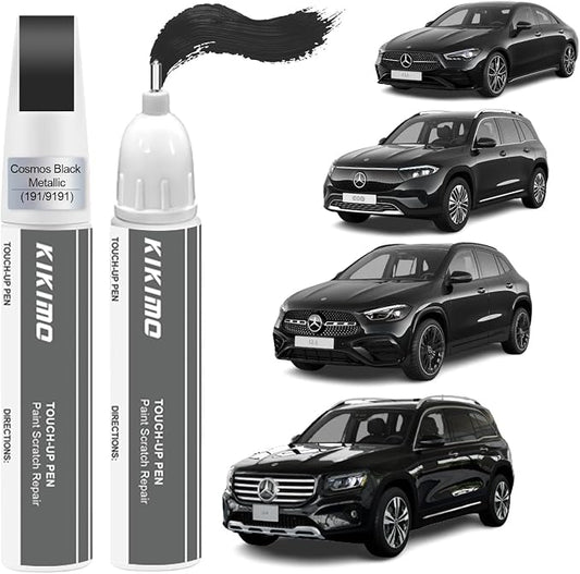 KIKIMO for Mercedes-Benz Touch Up Paint(Cosmos Black Metallic(191/9191)), Car Paint Repair Kit for Mercedes-Benz, 2 In 1 Scratches Repair with Pen Tip and Brush, Color-Matched for Quick & Easy Fix