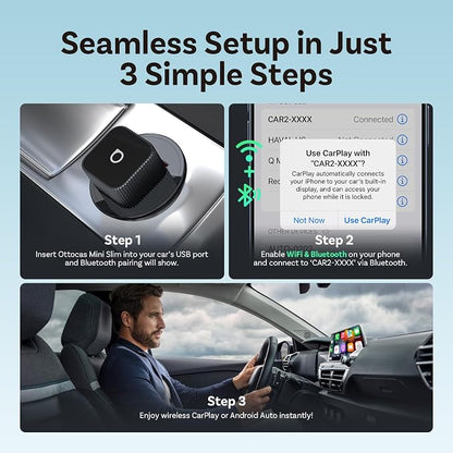 OTTOCAST 2026 Upgrade Mini Slim 3.0, 2-in-1 Wireless CarPlay & Android Auto Adapter, Plug & Play Dongle, Fast Auto-Reconnect, Dual-Band 5Ghz, for Cars with Wired CarPlay & Android auto (Black)