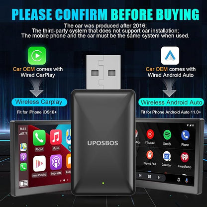 2 in 1 Wireless CarPlay Adapter for Apple iPhone & Android Auto Wireless Adapter Play and Plug Wired to Wireless Carplay/Android Auto Dongle for OEM Cars from 2016 Fast Connect No Latency(Black)