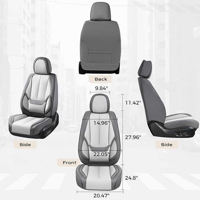Coverado Seat Covers, Car Seat Covers Front Seats, Leather Seat Covers for Cars, Car Seat Protector Waterproof, Car Seat Cushion, Front Carseat Cover Universal Fit for Most Cars Gray-White