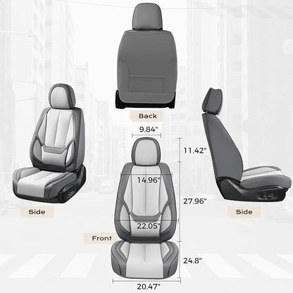 Coverado Seat Covers, Car Seat Covers Front Seats, Leather Seat Covers for Cars, Car Seat Protector Waterproof, Car Seat Cushion, Front Carseat Cover Universal Fit for Most Cars Gray-White