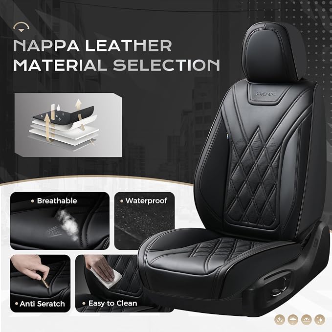 Coverado Car Seat Covers, Front Covers for Cars, Car Seat Cover Front Seats, Car Seat Protector Waterproof, Leather Car Seat Cushion, Universal Interior Covers Seat Protectors for Most Cars