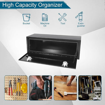 48"X14"X16" Underbody Truck Box Black Heavy Duty Steel Trailer Box Pick Up Truck Tool Box Storage Organizer w/Lock & eys