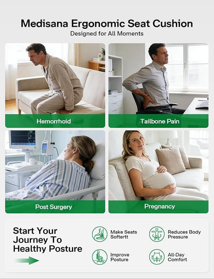 Medisana Memory Foam Bed Sore Cushions for Butt, Ergonomic Bedsore Pressure Relief Pillow with Foldable Design, T Shaped Opening Seat Cushion for Sciatica & Tailbone & Coccyx & Hemorrhoid Pain Relief