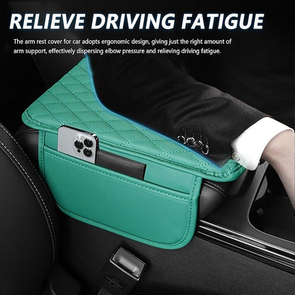 Stacool Upgraded Car Center Console Cover,Microfiber Leather Car Armrest Cover Cushion with 2 Storage Bags,Universal Car Armrest Storage Box (Turquoise)