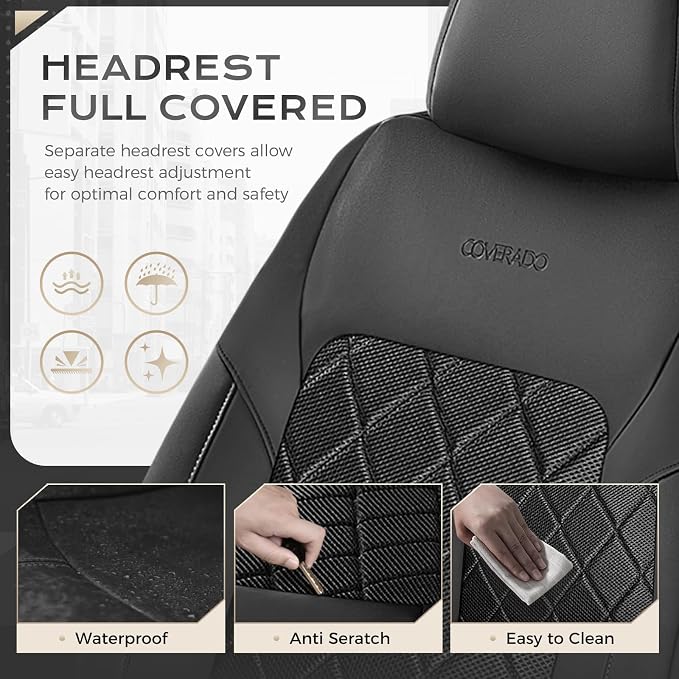 Coverado Car Seat Covers, Front Seat Covers, 2 Front Automotive Seat Cover, Mesh Breathable Seat Protectors, Universal Fit for Most Cars