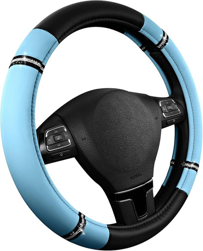 Road Comfort Leather Steering Wheel Cover – Premium Anti-Slip Car Steering Wheel Grip Cover – Universal Fit for 14.5”–15” Cars, Trucks & SUVs - Blue
