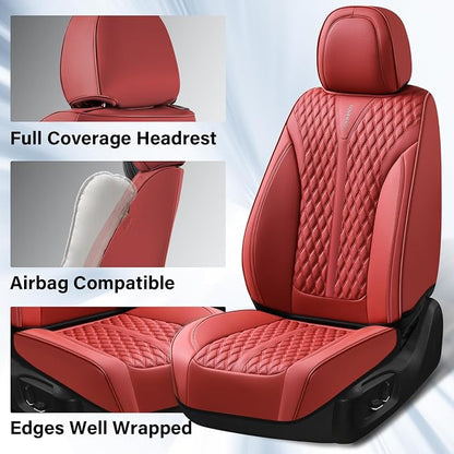 Coverado Car Seat Covers Full Set, Waterproof Nappa Leather Seat Covers for Cars, Front and Back Car Seat Protector, Luxury Car Seat Covers, 5 Seats Universal Red Car Seat Cover Fit for Most Cars