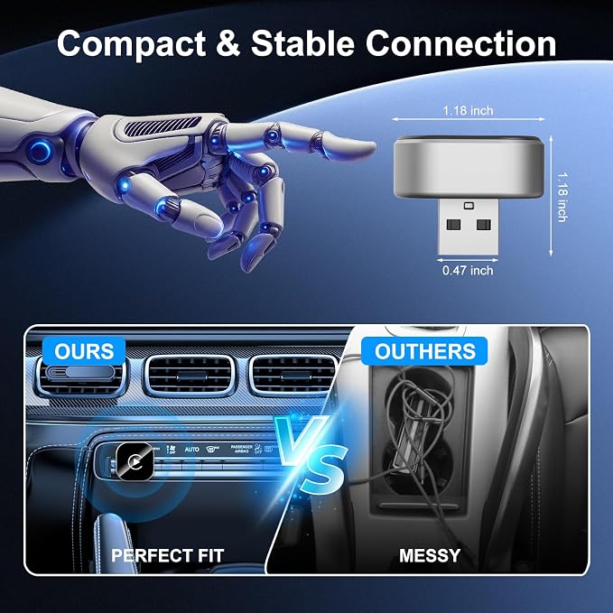 Wireless CarPlay & Android Auto Adapter: 2026 Upgraded Mini Plug & Play CarPlay Dongle - Convert Wired to Wireless - Fast Stable Connection, No Delay for for iOS 10+ & Android 11+, 2017+ Cars