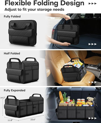 HOTOR Trunk Organizer for SUV – Foldable & Portable Car Organizers and Storage with 2 Compartments, Large Capacity Car Trunk Organizer Car Accessories for Truck Sedan, Black, 23.6" x 14.2" x 11.8"