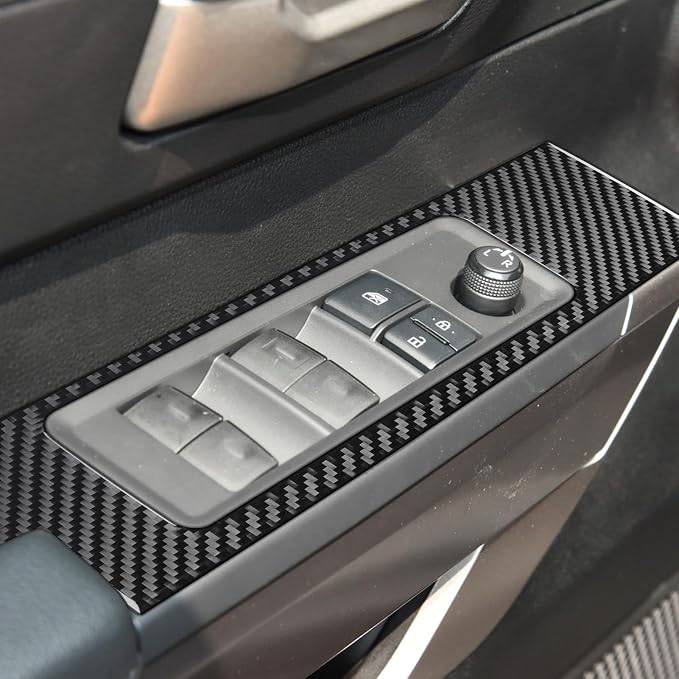 NVCNX Real Premium Carbon Fiber for Toyota Tundra 2022-2026 / Sequoia 2023-2026 2024 2025 Door Side Window Switch Panel Cover Interior Trim Accessories Overlay Sticker Decal 4PCs not for Extended Cab