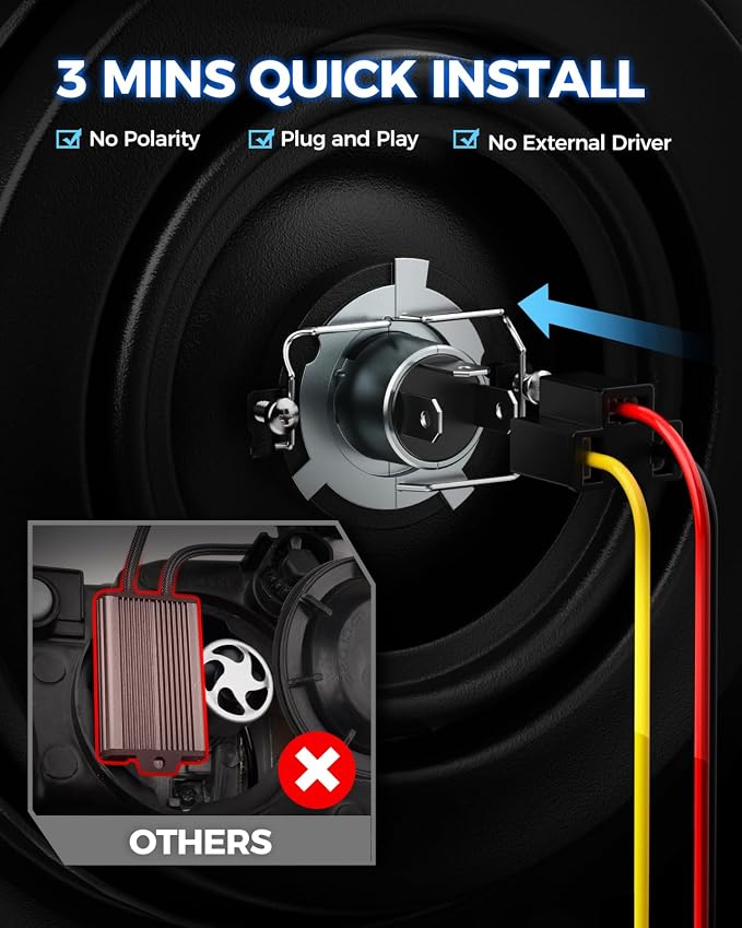 Marsauto H4 Bulb, 50000LM Brightness Output 6000K Cool White,9003 H4 Fog Bulbs IP68 Waterproof 80000Hrs Lifespan, 3Mins Installation, 2 Pack