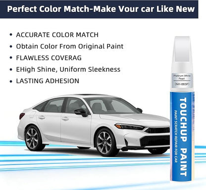 Platinum White Pearl (NH-883P) Touch Up Paint for Honda 2-in-1 Car Scratch Repair Pen for Rock Chips, Door Scratches & Paint Nicks Exact Color Match Quick Dry DIY Fix for Civic Accord CR-V