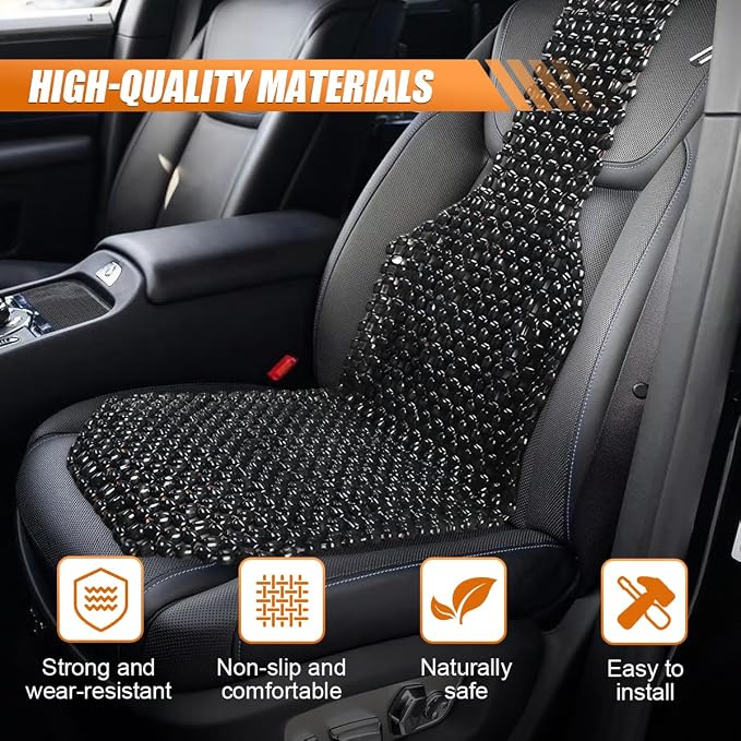 YoRise Breathable Wood Beaded Car Seat Cushion, Double-Strung Auto Back Massaging Seat Protector for Comfortable Driving, Ventilated Cooling Car Seats Cover for Fatigue Relief (Black)