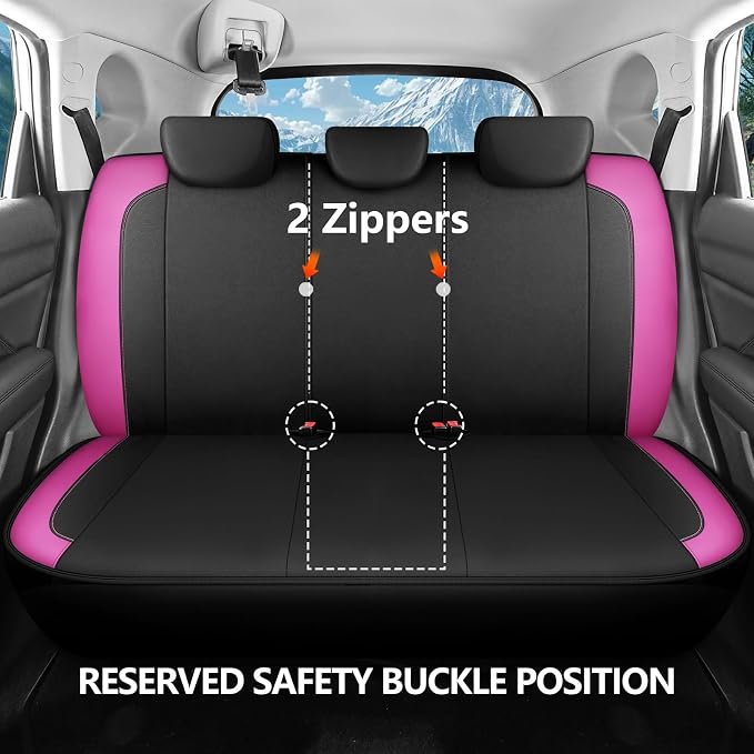 HChengkikz Car Seat Covers Full Set, Waterproof Neoprene Car seat Covers Full Set, Airbag Compatible, Universal Fit Automotive Seat Covers for Most Cars, Trucks, SUVs (Black + Pink)