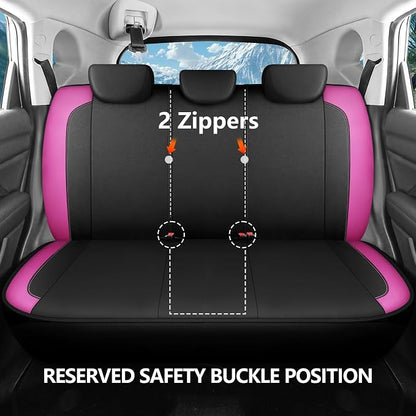HChengkikz Car Seat Covers Full Set, Waterproof Neoprene Car seat Covers Full Set, Airbag Compatible, Universal Fit Automotive Seat Covers for Most Cars, Trucks, SUVs (Black + Pink)