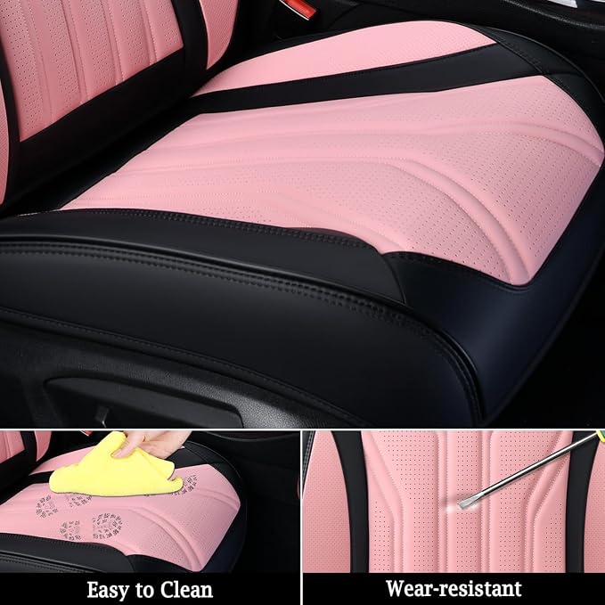 FLORICH Automotive Seat Covers for Cars Front Seats, Leather Car Seat Covers Waterproof Pink & Black Seat Covers 2 Pack, Universal Seat Protector for Most Cars Trucks SUV
