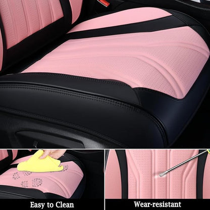 FLORICH Automotive Seat Covers for Cars Front Seats, Leather Car Seat Covers Waterproof Pink & Black Seat Covers 2 Pack, Universal Seat Protector for Most Cars Trucks SUV