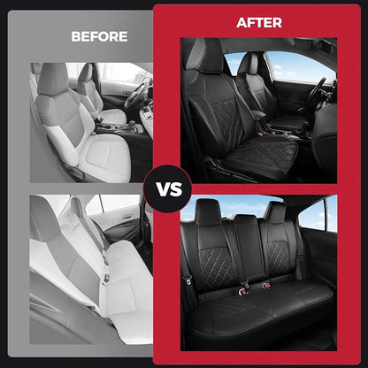 FREESOO for Toyota Corolla Seat Covers L LE 2020 2021 2022, Luxury Leather Seat Covers for Cars, Custom Fit Car Seat Covers, Waterproof Car Seat Cover Cushions Protector, Black Full Set