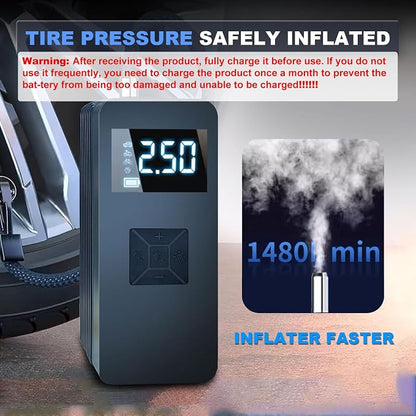 Tire Inflator Portable Air Compressor with Digitally Display Pressure Gauge 20000mA, Car Air Compressor Pump with Jump Starter 150PSI, 14.8 V Car Battery Jump Starter Portable