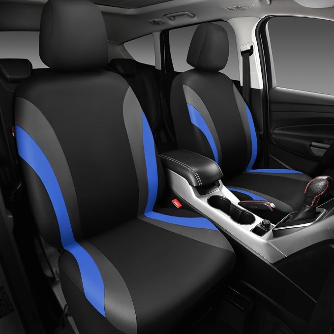 CAR PASS Line Rider Sporty Front Seat Covers, Blue Car Seat Covers Two Front Seats Only, Airbag Compatible,Universal Fit Sedans,Cars,Vans,SUV,Truck(Black and Blue)