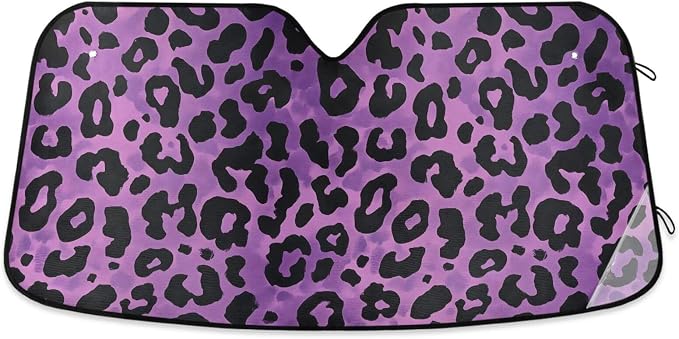 Windshield Sun Shade Purple Black Leopard Print Front Window Block UV Shades Visor Reflective Retractable for Car SUV Trucks