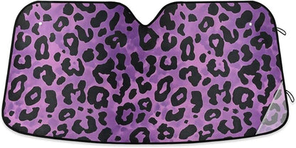Windshield Sun Shade Purple Black Leopard Print Front Window Block UV Shades Visor Reflective Retractable for Car SUV Trucks