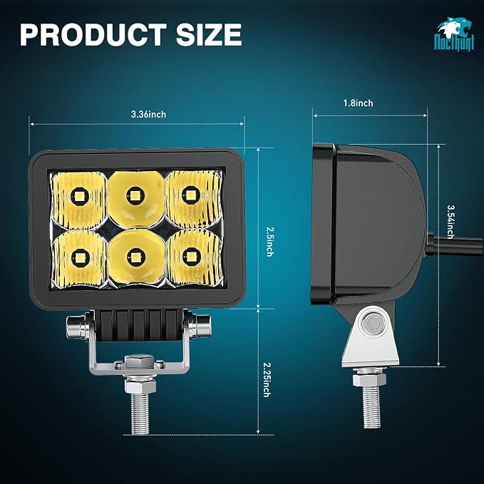 Nilight LED Pod Lights 2 PCS 3.3 Inch 6LED Spot Flood Combo Beam Square Offroad Driving Work Side Ditch Light Built-in EMC for Tractor Truck Motorcycle Boat ATV