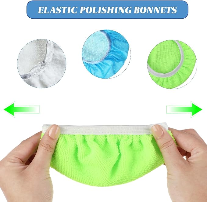 Mudder 20 Pieces Car Orbital Buffer Polisher Pad Bonnet Microfiber Max Bonnet Polishing Buffing Pad Cover(Fluorescent Green,5-6 Inches)
