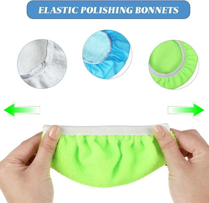 Mudder 20 Pieces Car Orbital Buffer Polisher Pad Bonnet Microfiber Max Bonnet Polishing Buffing Pad Cover(Fluorescent Green,5-6 Inches)