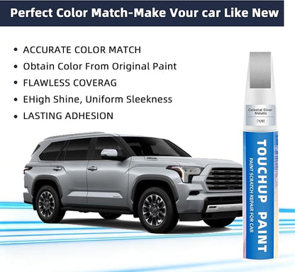 Celestial Silver Metallic(1J9) Touch Up Paint for Toyota 2-in-1 Car Scratch Repair Pen for Rock Chips, Door Scratches & Paint Nicks Exact Color Match Quick Dry DIY Fix for RAV4 Camry Corolla