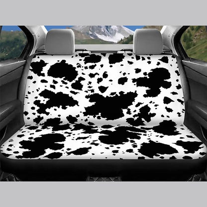 Cow Print Car Seat Covers Full Set,Rustic Spotted Milk Cow Fur Animal Skin Texture Black Cowhide Vehicle Front Rear Bench Cushion Protectors Auto Interior Accessories Universal Fit for Trucks