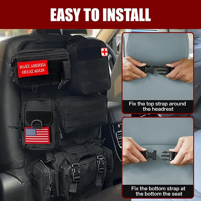 Tactical Car Seat Back Organizer,Tactical Molle Seat Back Organizer with 5 Detachable Molle Pouch,Velcro Label Can Be Removed,Universal Fits for Car Truck Jeep Vehicle