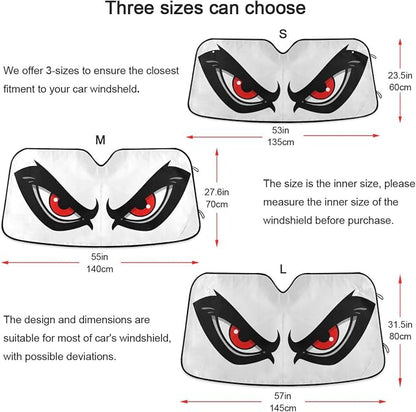 Windshield Sun Shade Cartoon Angry Red Eyes Front Window Block UV Shades Visor Reflective Retractable for Car SUV Trucks