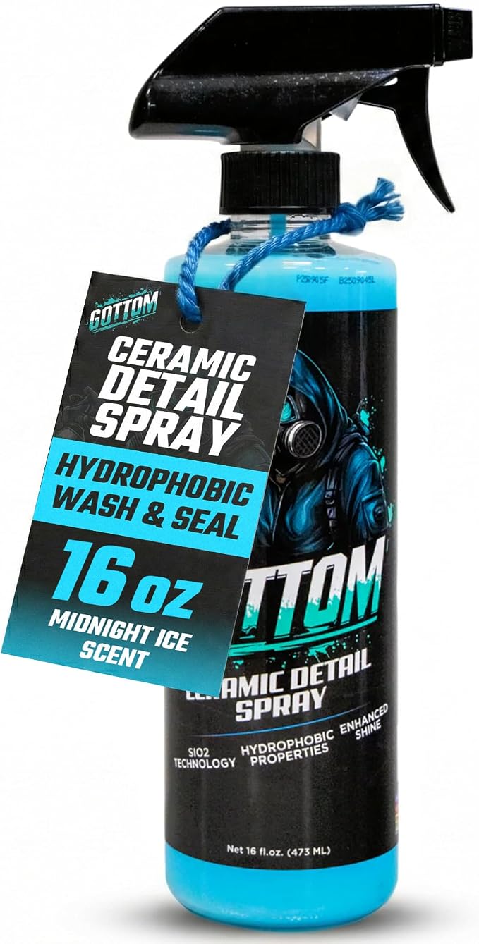 Gottom Ceramic Detail Spray - 16 oz - SiO2 Hydrophobic Deep Shine Ultra Gloss Top Coat Detailer to Enhance, Extend & Protect - Scented with Midnight Ice