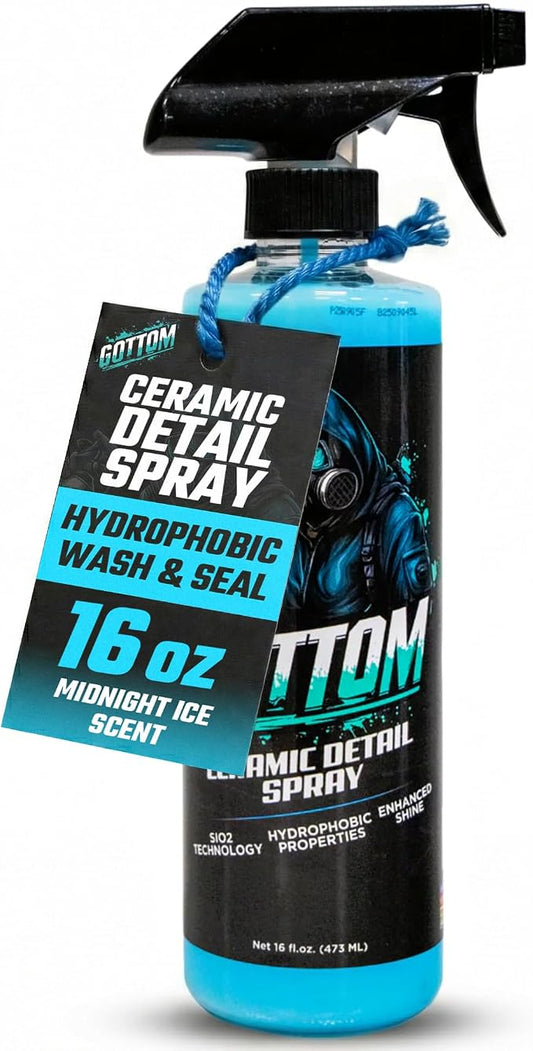 Gottom Ceramic Detail Spray - 16 oz - SiO2 Hydrophobic Deep Shine Ultra Gloss Top Coat Detailer to Enhance, Extend & Protect - Scented with Midnight Ice