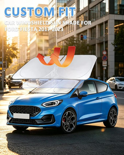 INSAUTO Windshield Sun Shade for Ford Fiesta 2017-2023 2024 2025 2026, Custom-Fit Fiesta Sun Visor Protector, 99% UV Block Heat Sun Shield, Silver Reflective Front Window Sunshade