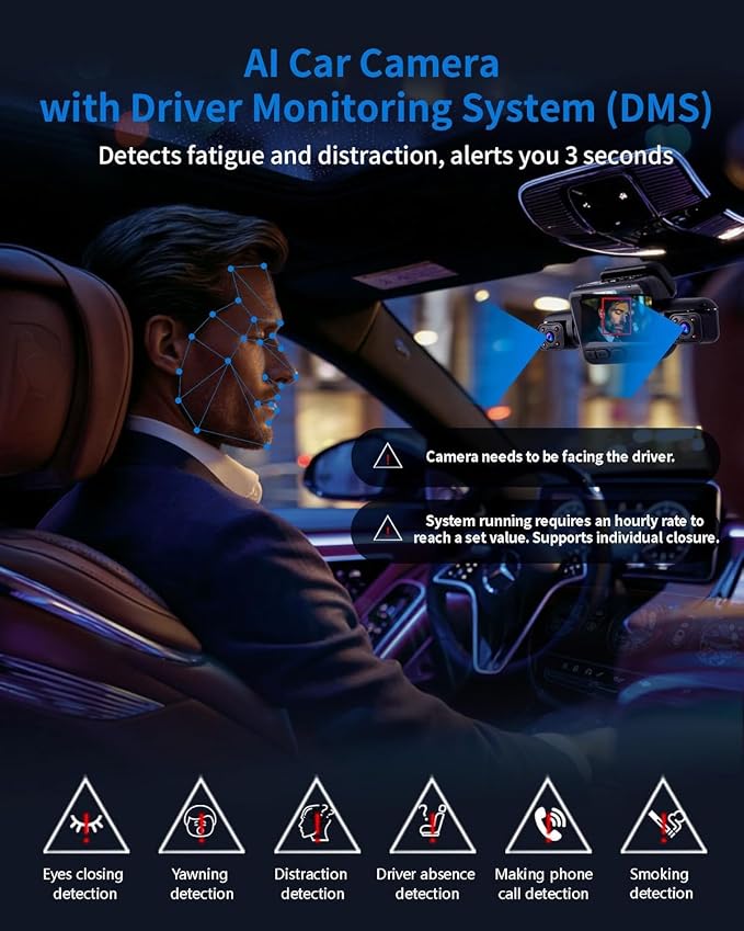 HUPEJOS 360° View 5 Channel Dash Cam Front and Rear with AI Driver Monitor System DMS, 4K Dash Camera for Cars, Built-in GPS 5G WiFi Night Vision, Free 128G Card, 24/7 Parking Monitor Mode