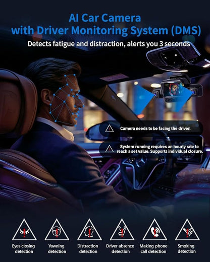 HUPEJOS 360° View 5 Channel Dash Cam Front and Rear with AI Driver Monitor System DMS, 4K Dash Camera for Cars, Built-in GPS 5G WiFi Night Vision, Free 128G Card, 24/7 Parking Monitor Mode