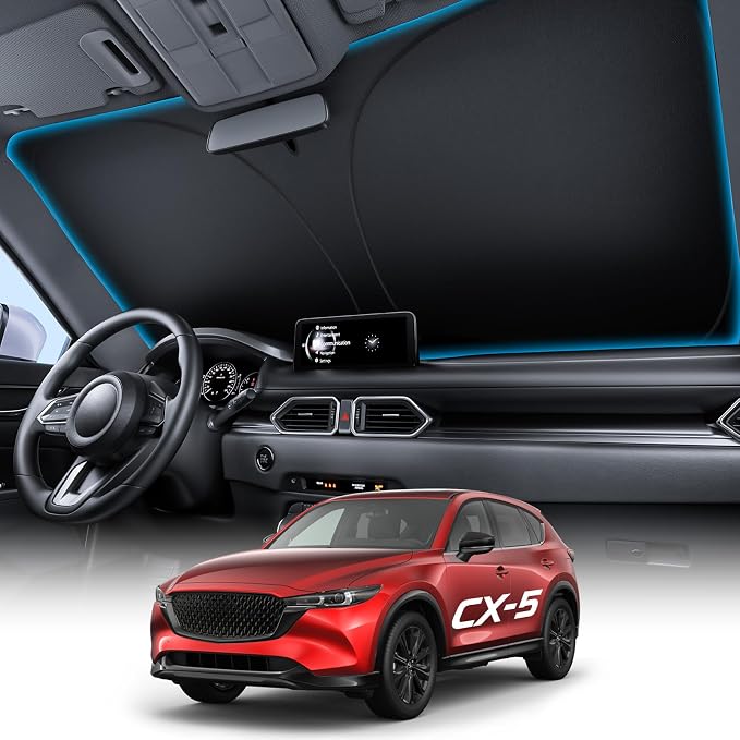 Wigoo for Mazda CX-5 Windshield Sunshade [OEM Design, 100% Sun Blockage] Foldable Heat Insulation Sun Shade with Storage Bag, for Mazda CX-5 (2017-2026), Silver Coating