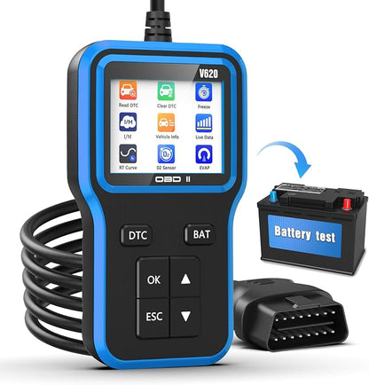 OBD2 Scanner with Upgrade Battery Tester - Diagnostic Tool for Cars that Check Engine Light & Emissions Readiness Read and Clears Vehicle Error Codes for All OBD II Protocol Vehicles Since 1996（Blue）