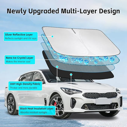 Windshield Sun Shade for Kia Stinger 2018-2023 Sunshade 300T Windshield Cover Shield Protector Blocks UV Rays Custom Fit Stringer Front Window Shades Windshield Accessories Keep Cool Foldable