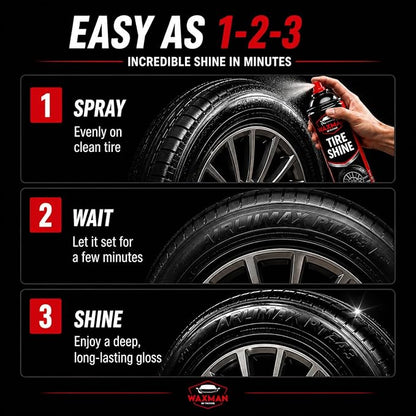Tire Shine Spray – 18.6 fl oz, High-Gloss Hydrophobic Tire Dressing, Safe for All Vehicles