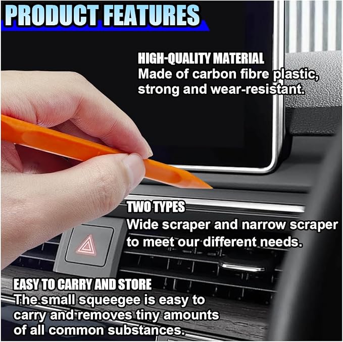3PCS Plastic Scraper Tool - Multi-Purpose Non-Scratch Scrapers Cleaning Tool for Tight Spaces - Pen-Shaped Label Sticker Remover Scraper for Car Detailing Kitchen Crevices Gaps (Orange)