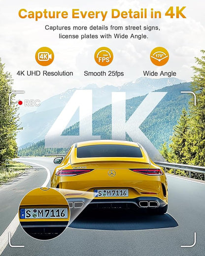 GKU 4K Dash Cam Front, Mini DashCam Includes 64GB Card, Dash Camera Built-in WiFi, 24H Parking Monitor,Night Vision,WDR,170° Wide Angle,Loop Recording,G-Sensor, (Black)