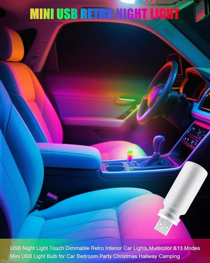USB Light Touch Dimmable Retro Interior Car Lights,Multicolor &13 Modes Mini USB Light Bulb for Car Night Light, Bedroom,Party,Christmas Hallway,Camping, 2Pack